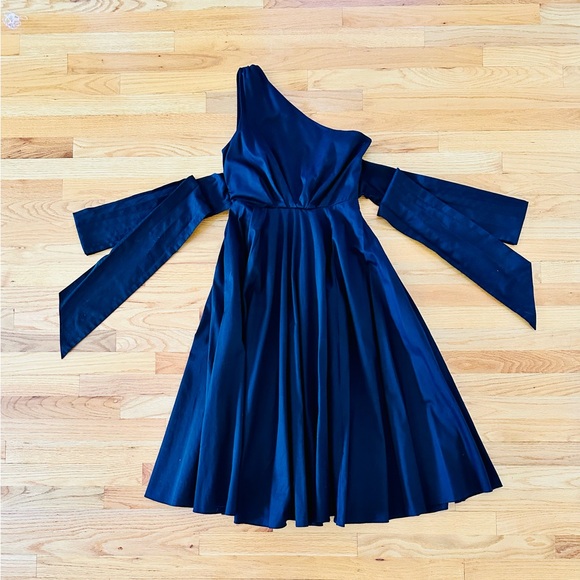 Seed Heritage Black Midi Flared One-Shoulder Dress with Tie-Waist Belt US4 / AU8 - Picture 4 of 8